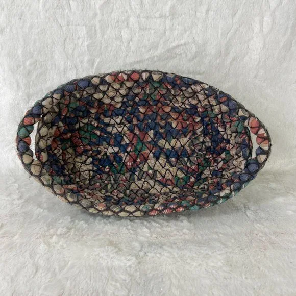 Vintage Handwoven fabric Basket Polyester 2 handle oblong 90's Attic Find - Picture 2 of 9